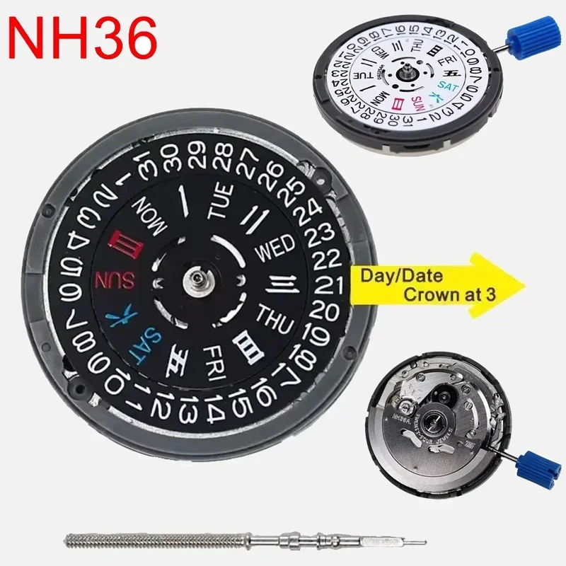 New NH36 Movement Crown at 3h Nh36A With Date Day Week Self-winding Automatic For Seiko Watch Skx007 Mod Replacement Part