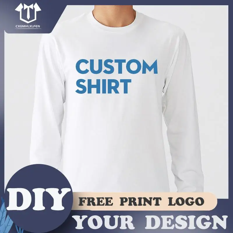 Men T Shirt Custom Printing Add Your Print Or Logo Male Casual Long Sleeve Tshirt Tops Cotton Tees Shirt DIY Men\'s Unique Shirts