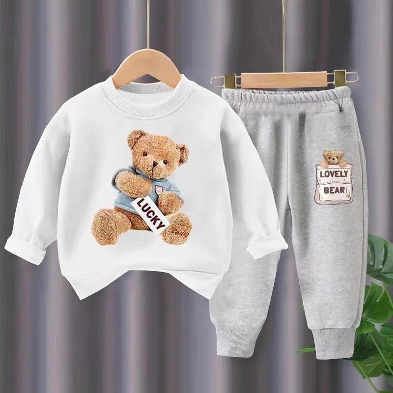 Autumn Baby Girl Boy Clothes Set Children Sports Cartoon bear Sweatshirt Top and Pants Buttom Two Piece Suit Cotton Tracksuit