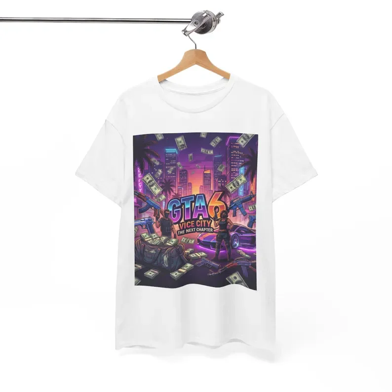 2026 GTA VI Grand Theft Auto 6 T-shirt Vice City Game Graphic Print Pure Cotton T-shirt Unisex Gamer Pullover Tops Ins Y2k
