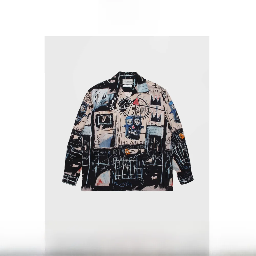 

ex Long Sve irt 22FW New Heaven Tokyo Collaborative Men's irt Printed PU Leather Casual Ne Design