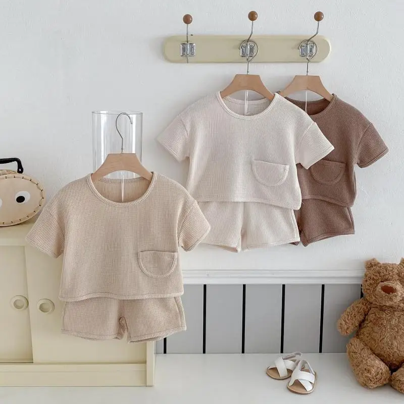 

2025 Summer New Baby Short Sleeve Clothes Set Infant Boy Girl Solid T Shirts + Shorts 2pcs Suit Cotton Toddler Casual Outfits