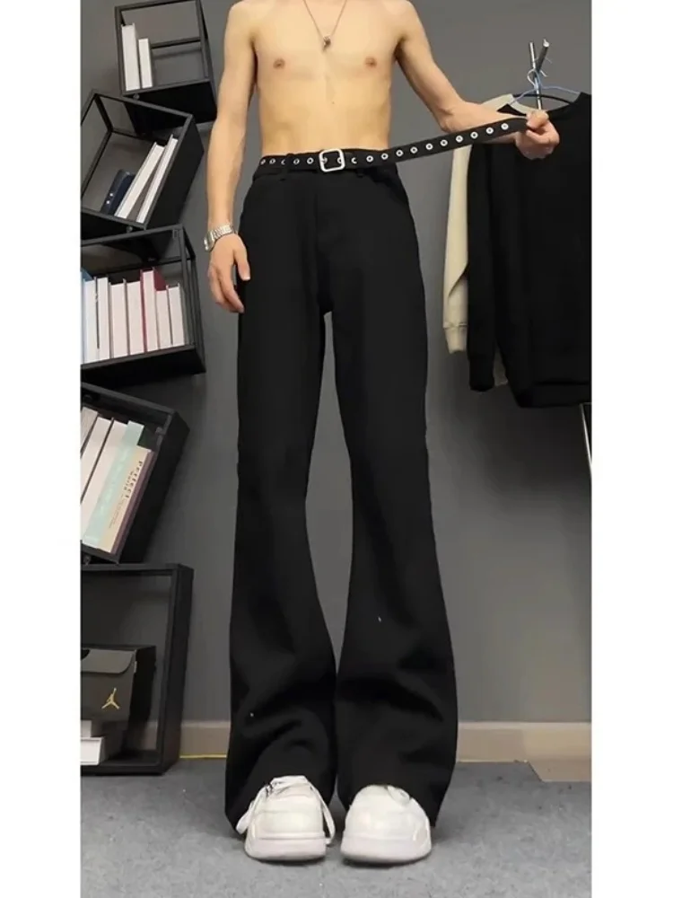 

Black Fleece Lined Stretchy Men's Jeans Slim Fit Straight Leg Long Trousers Autumn Winter American High Street Style