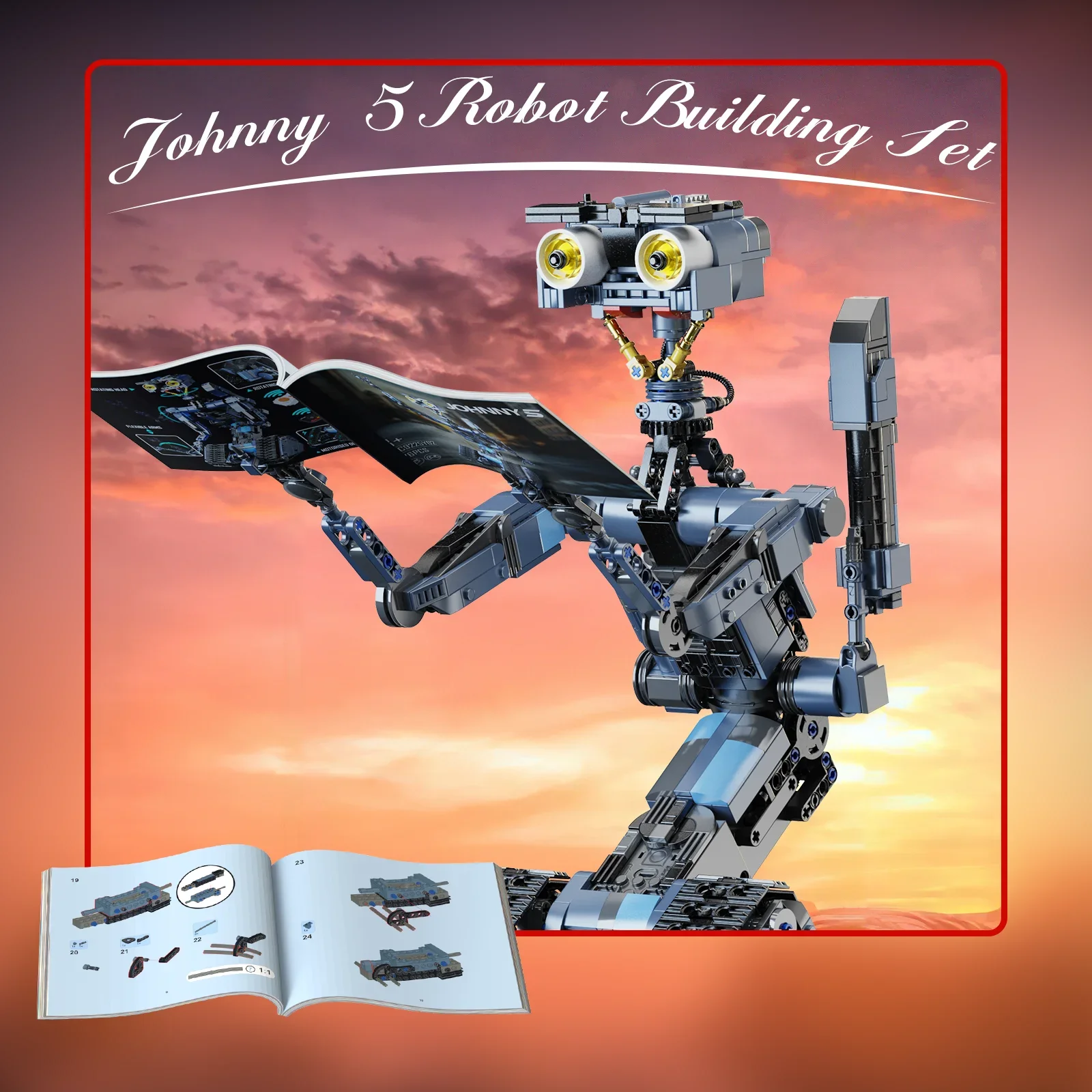 1176PCS Shorts Circuit Johnny 5 Robot Building Block Set With Motor Bricks Johnny Five Paper Instruction Toys Chidlren Gifts