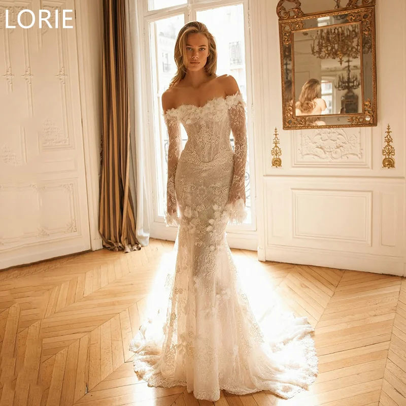 

LORIE Elegant Off Shoulder Mermaid Wedding Dresses Lace Appliques Bridal Gowns Half Sleeves Country Wedding Gown Customized 2025