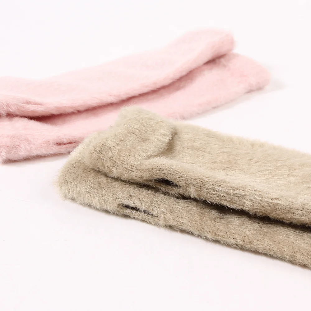 Guantes de medio dedo de felpa suave para mujer, calentadores de muñeca de manga larga con forro térmico, pantalla táctil cálida para invierno, Compatible con ciclismo
