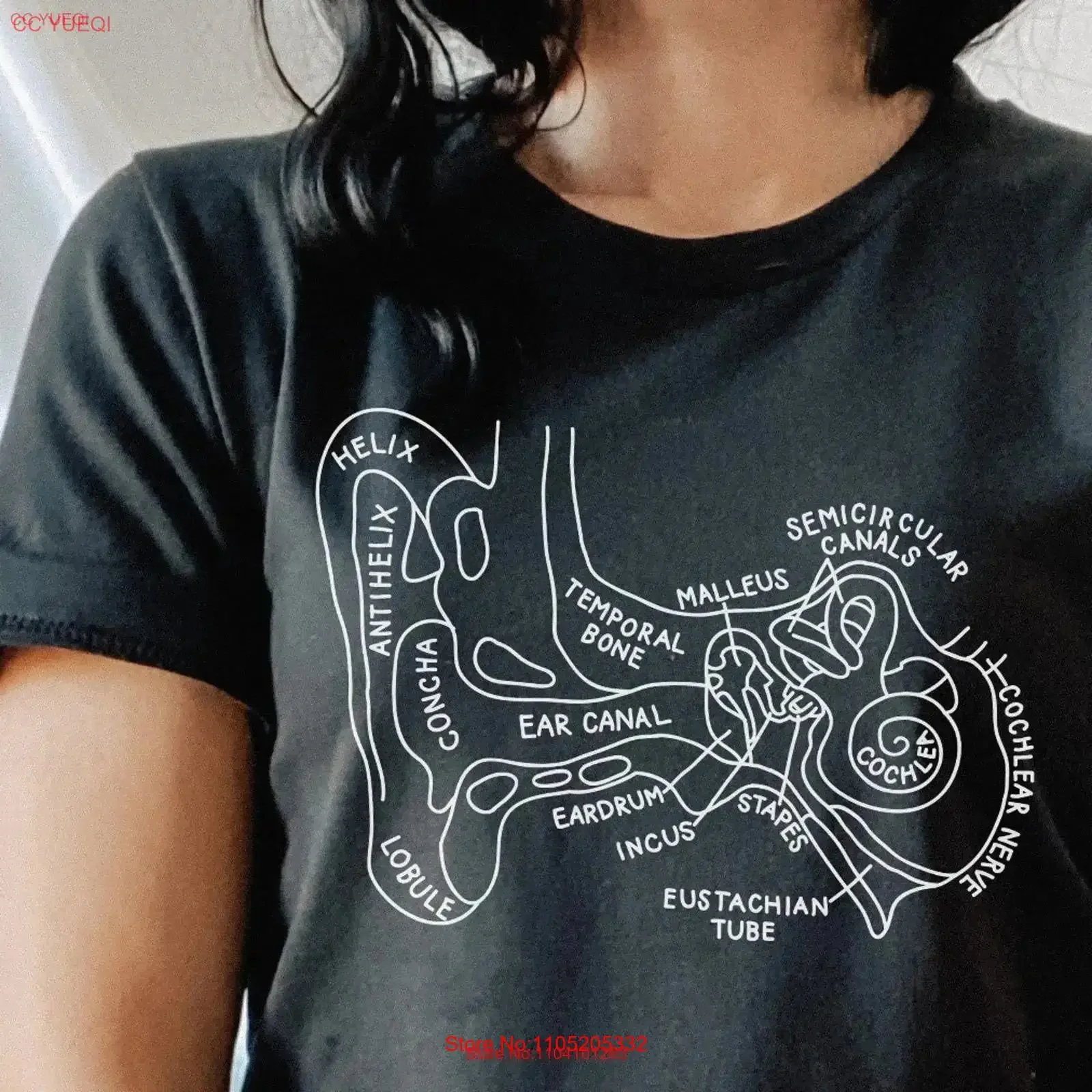 Camiseta de anatomía del oído interior, audiología, audiólogo, terapeuta vestibular, difícil de audición, estudiante médico, vintage, lavado, elegante
