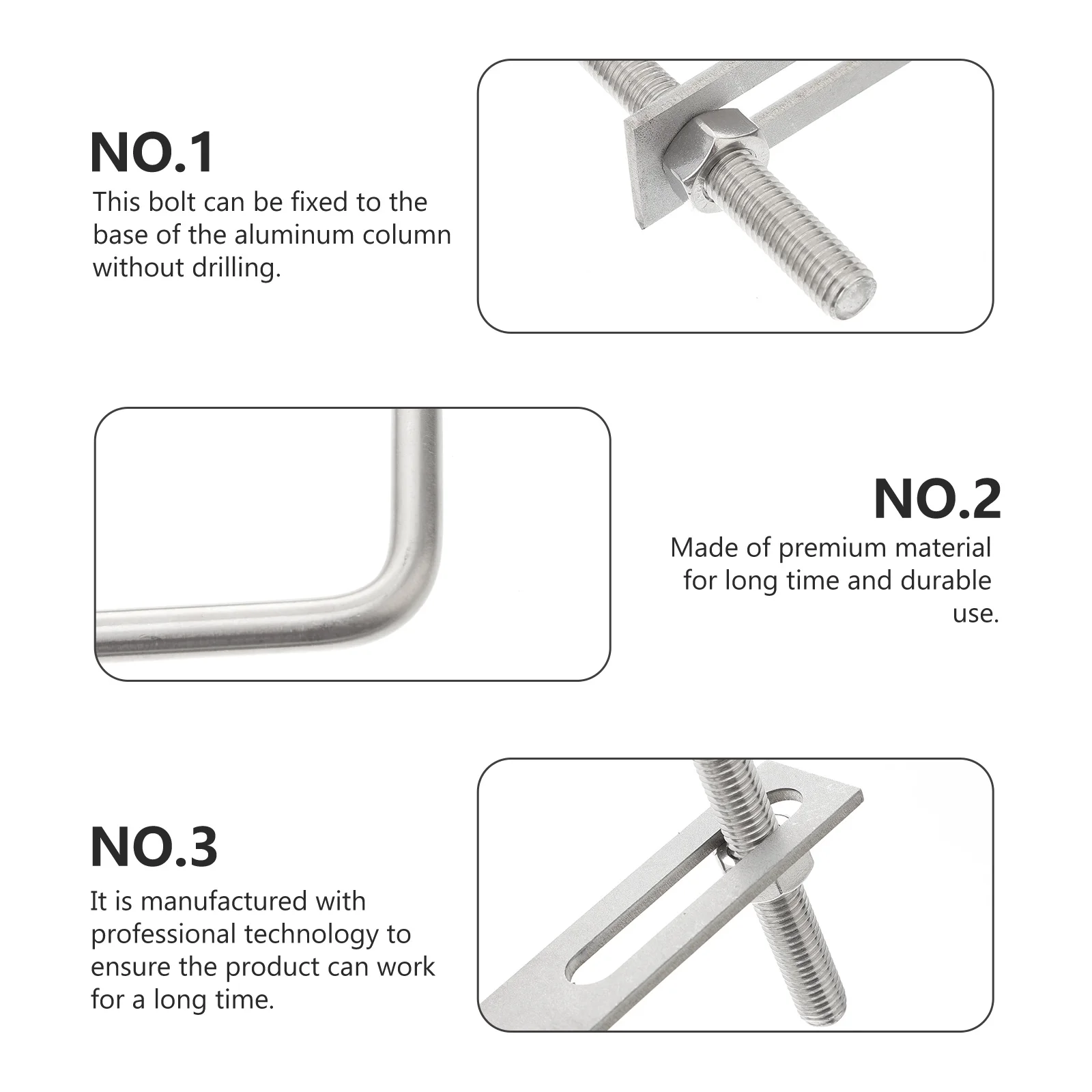 

2pcs Square U Bolt Set Stainless Steel M10X150X200Mm Right Angle Tube Clamp For Wood Metal Marine Outdoor Hardware U Shape Bolts