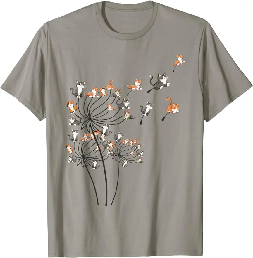 2024 New Summer Unisex Cute Dandelion Flower Kitten T-shirt Casual Cotton New Stylish and Comfortable Clothes