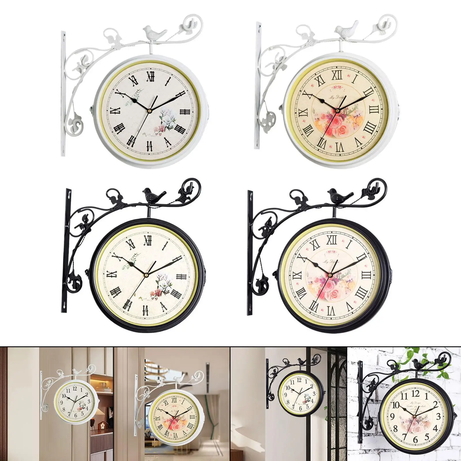 

Double Side Wall Mounted Clock Wall Decor Silent Sweep Hanging Station Clock for Indoor Outdoor Office Bedroom Hallway Kitchen