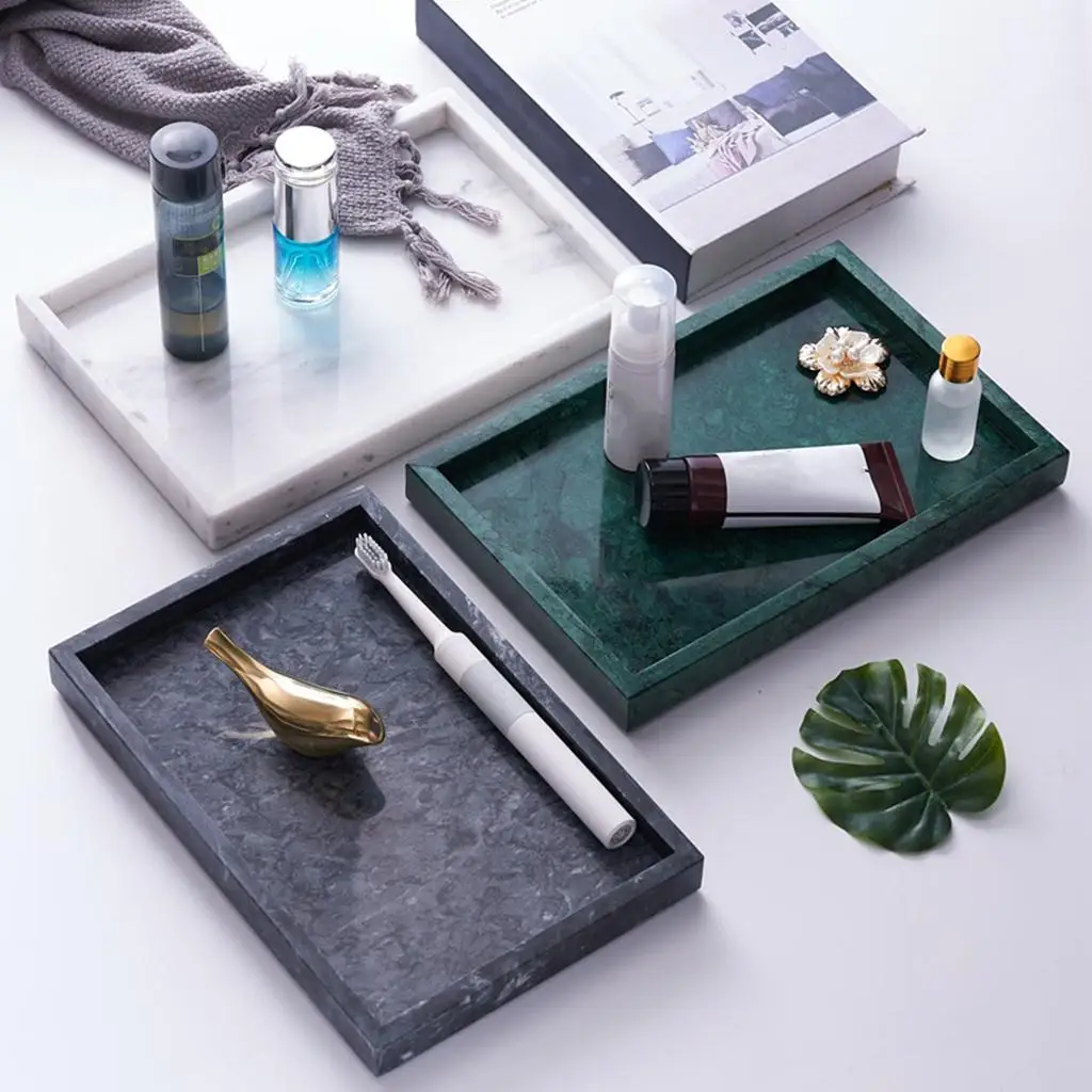 

Natural Marble Stone Organizer Kitchen Vanity Soap Towel Tray Plate Holder