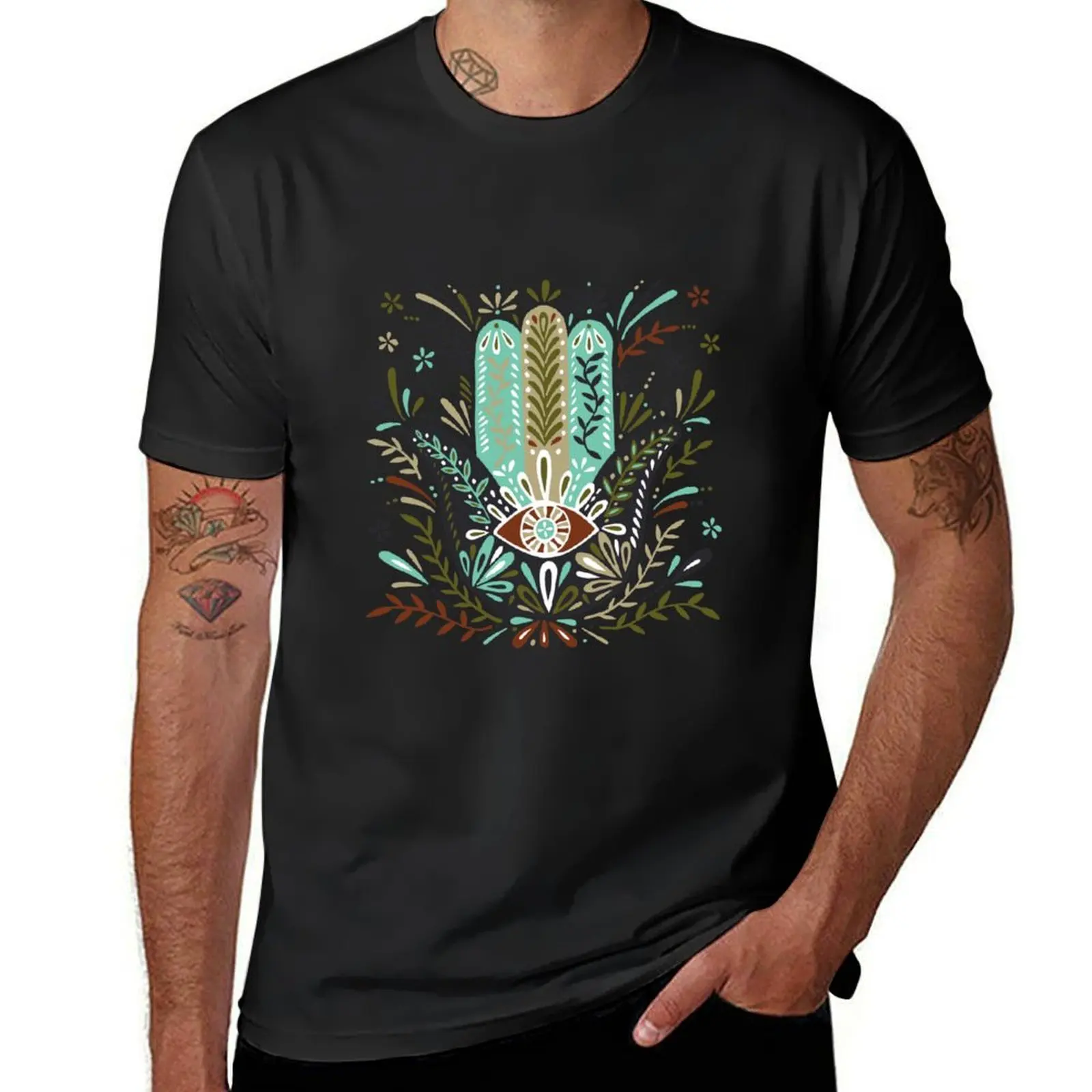 Hamsa Hand – Earth Palette T-Shirt customs blacks mens graphic t-shirts