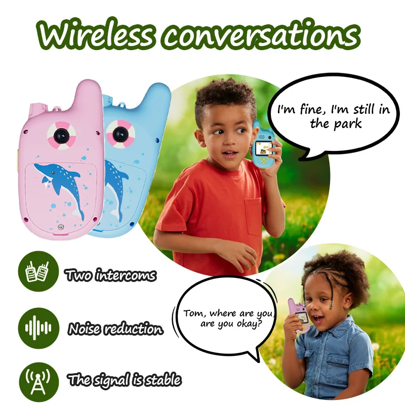 2개 어린이용 비디오 무전기 세트, 듀얼 무선 양방향 라디오, 700m 장거리, 4세 이상 남녀 어린이에게 적합