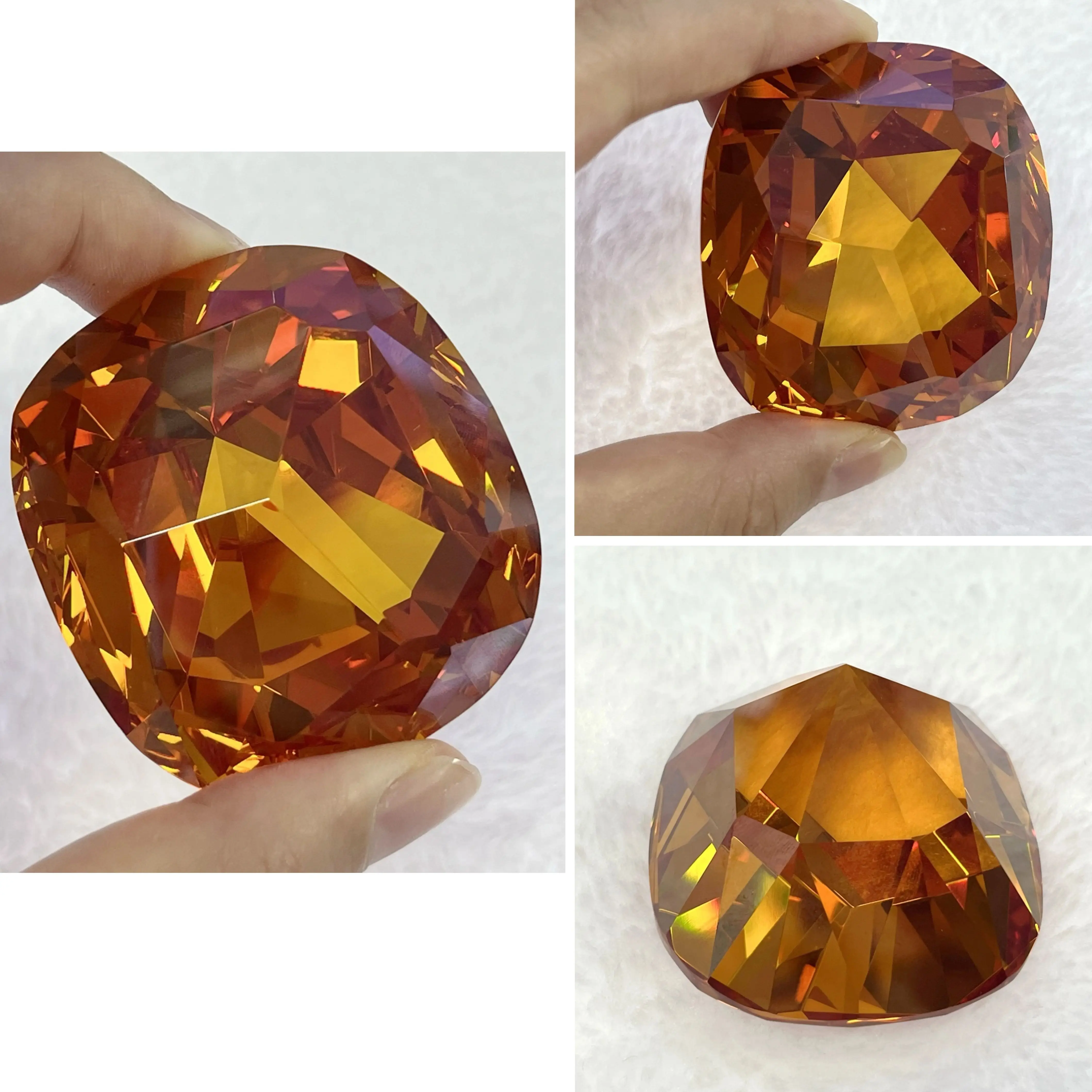 49.3x53.8mm Big Yellow Cubic Zirconia Orange Stone Synthetic Cushion Cut Zircon Loose Gemstone