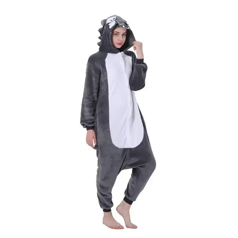 Flannel Unisex Winter Onesies for Adults Wolf Pajama Women Anime Onesie Pajamas Overalls Lover Animal Hooded Sleepwear Jumpsuit