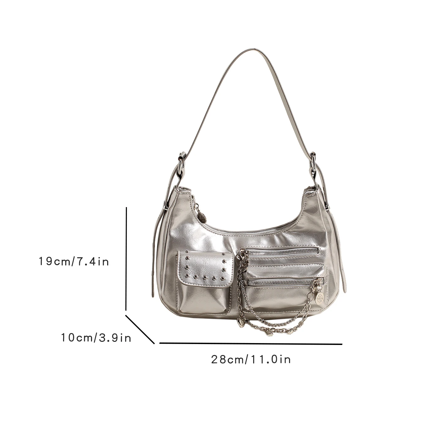 Silver Shoulder Bags Women\'s Handbag 2024 New French Style Underarm Shopper Purse Quality Pu Leather Crossbody Bag Designer