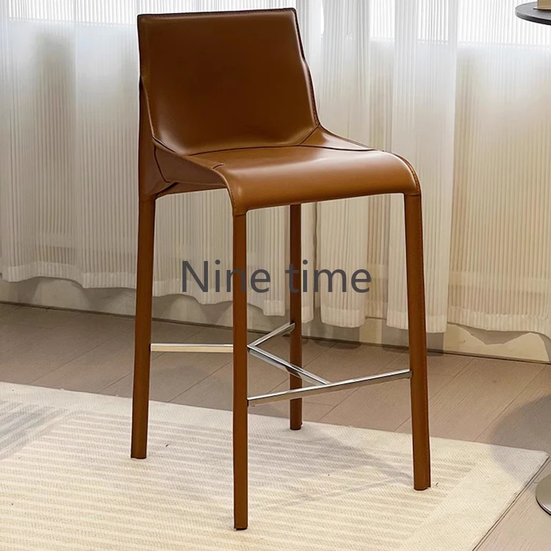 

Italian Minimalist Saddle Leather Bar Chair Creative Designer Advanced Sense Luxury Counter Stool Muebles Para Bar Furniture