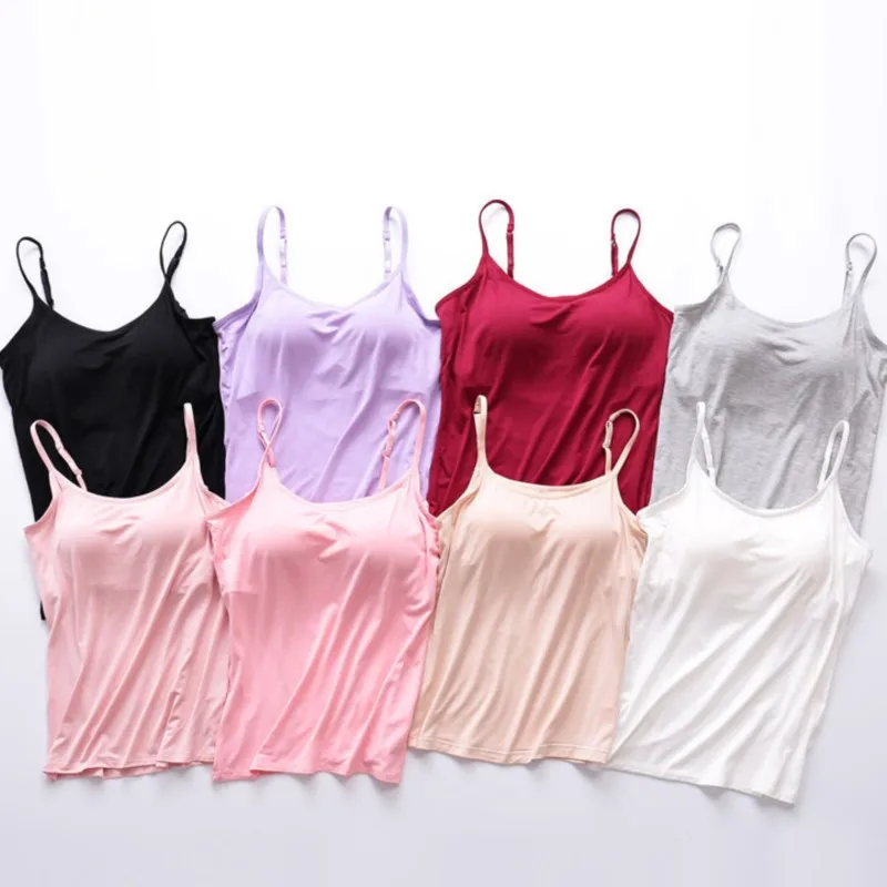 

Women's Modal Tank Top 2026 Summer Padded Braless Seamless Cups One-Piece Outerwear Layer Underwear Yoga Exercise T-shirt