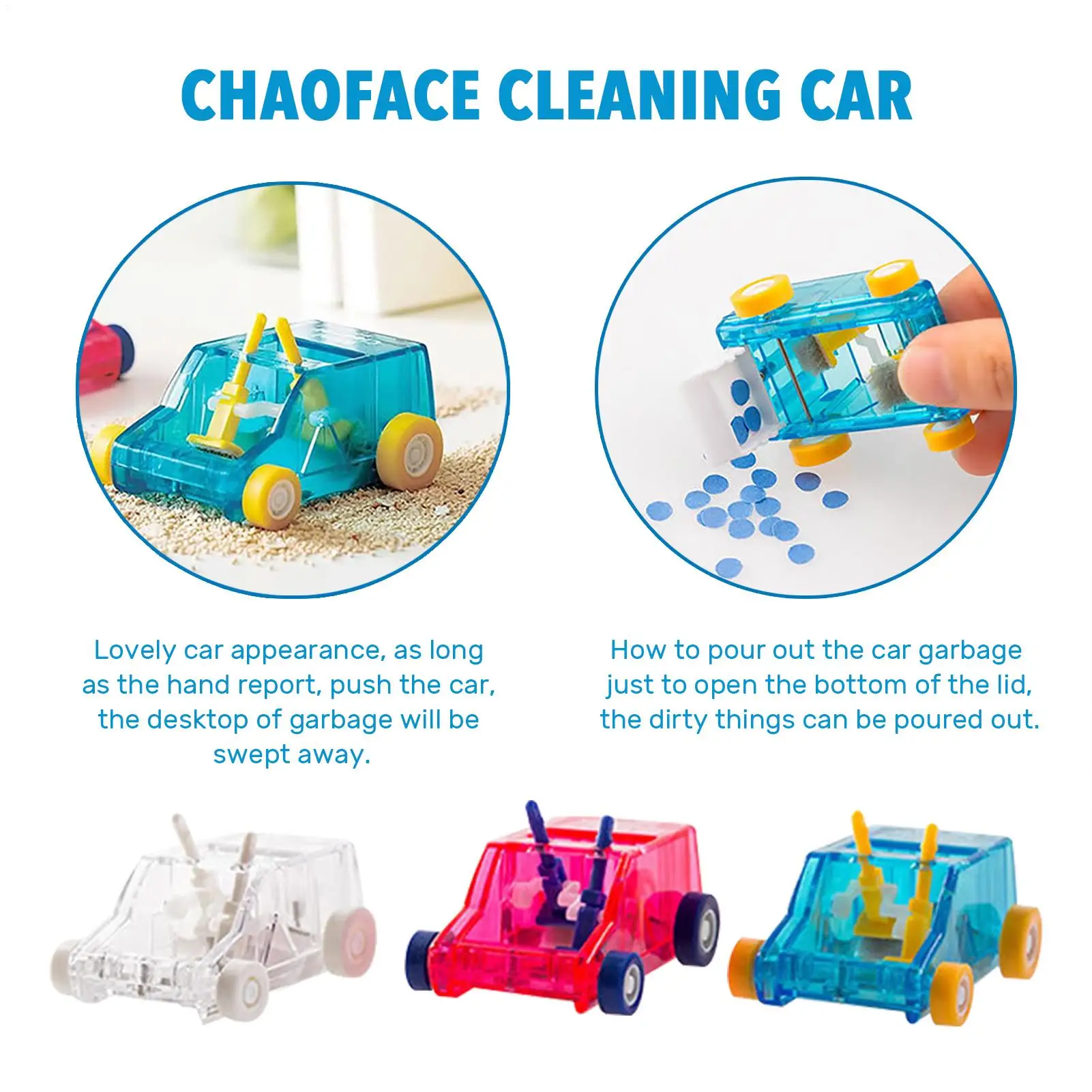 Cute Mini Cartoon Car Table Dust Cleaning Trolley Desktop Eraser Dust Ceaner Confetti Pencil Eraser Dust Sweeper view 5