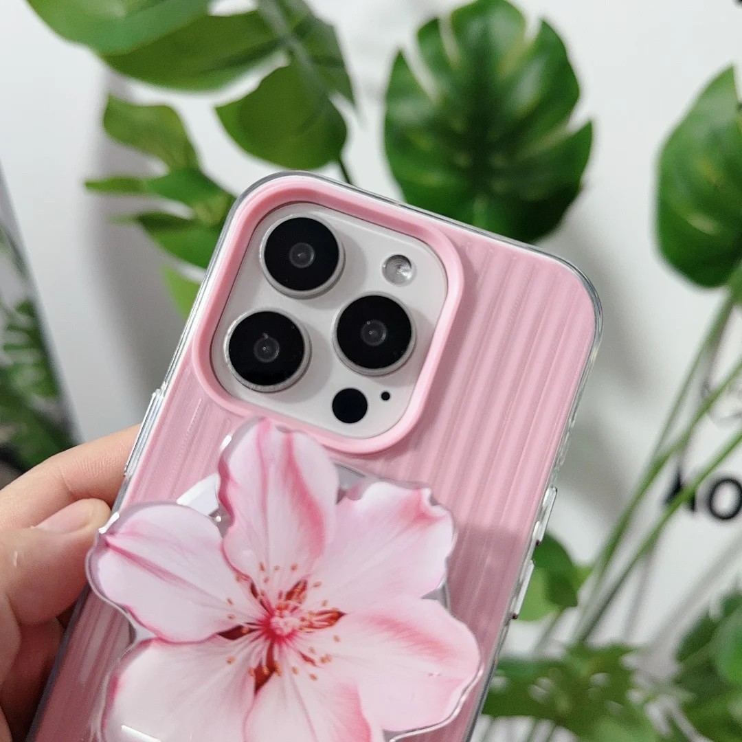 Custodia con staffa di aspirazione fiore magnetico anticaduta moda per iPhone 16 15 14 Cover per telefono 16 13 Pro MAX Custodia rigida antiurto posteriore