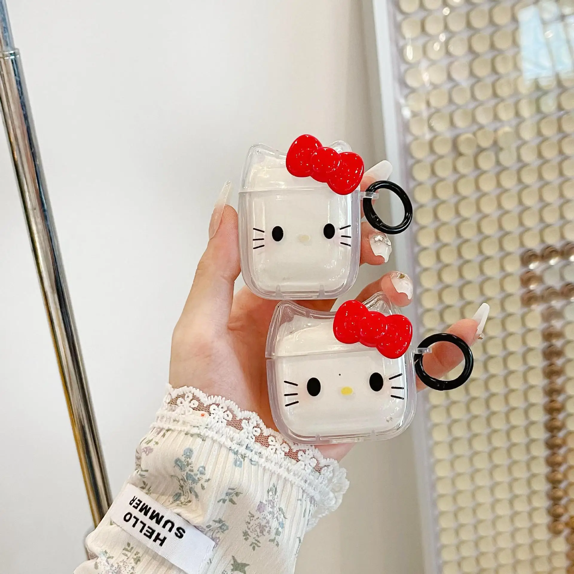 For Airpods 4 Case 2024,Hello Kitty Red Soft TPU Transparent Earphone Cover For Airpods Pro 2 Case For Lovers Girls Women