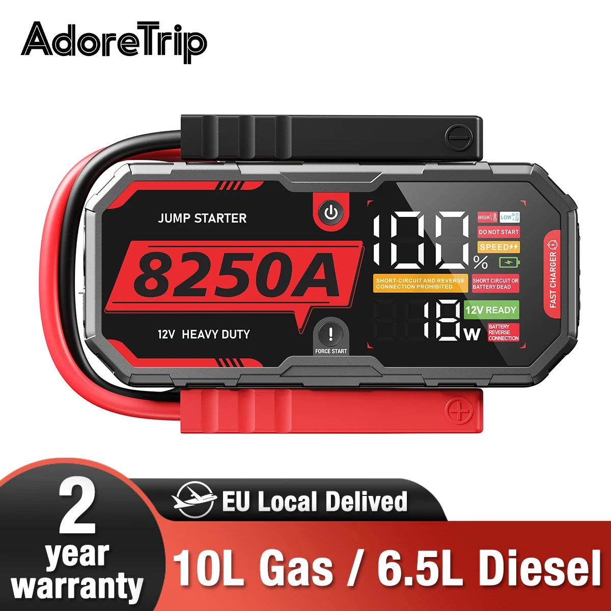 

AdoreTrip 8250A Heavy-Duty Jump Starter,12V Car Battery Booster Device, Portable Power Bank For Off-Road 4x4,Pickups