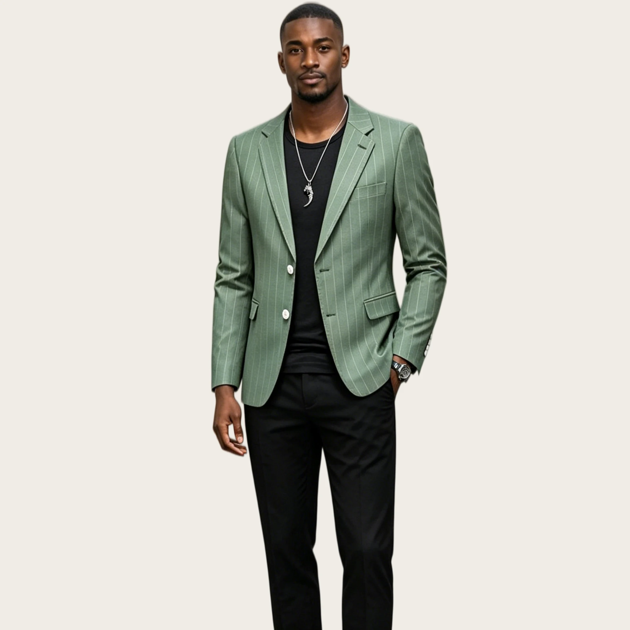 Mophiel Men Suit and Separates Notched Lapel Two Buttons Green Pinstripe Single Tuxedo Prom Slim Fit Business Blazer Customized