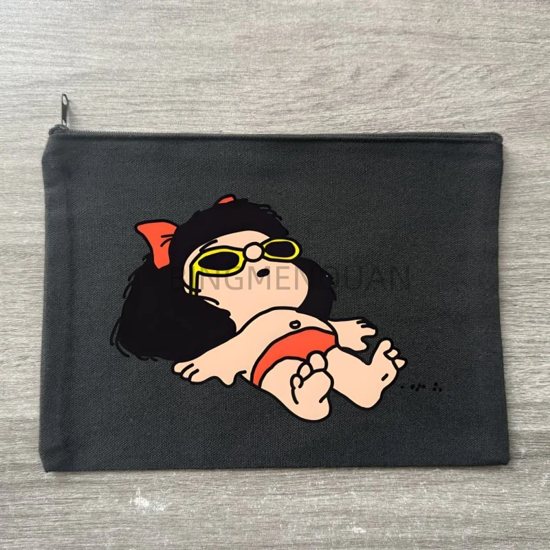 Bolso Mafalda, bolsa de maquillaje, bolsa de lona para almacenamiento de cosméticos, respetuosa con el medio ambiente, para mujer