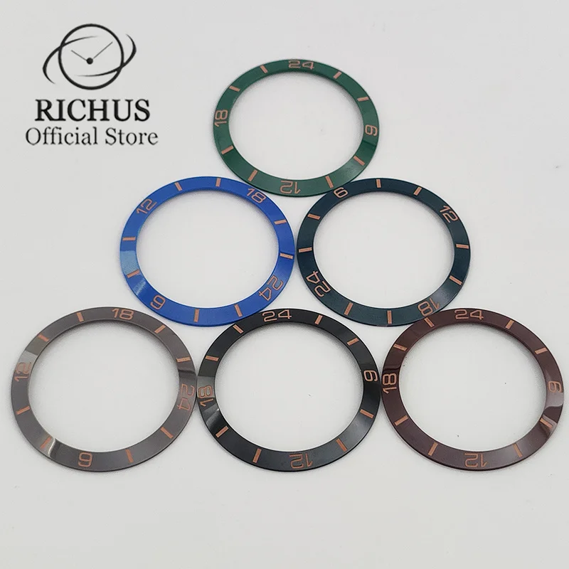 أجزاء حلقة إدراج إطار سيراميك ريكوس ، إطار ساعة ، أسود ، أزرق ، أزرق داكن ، أخضر ، بني محمر ، أبيض ، رمادي ، جودة عالية ، 38