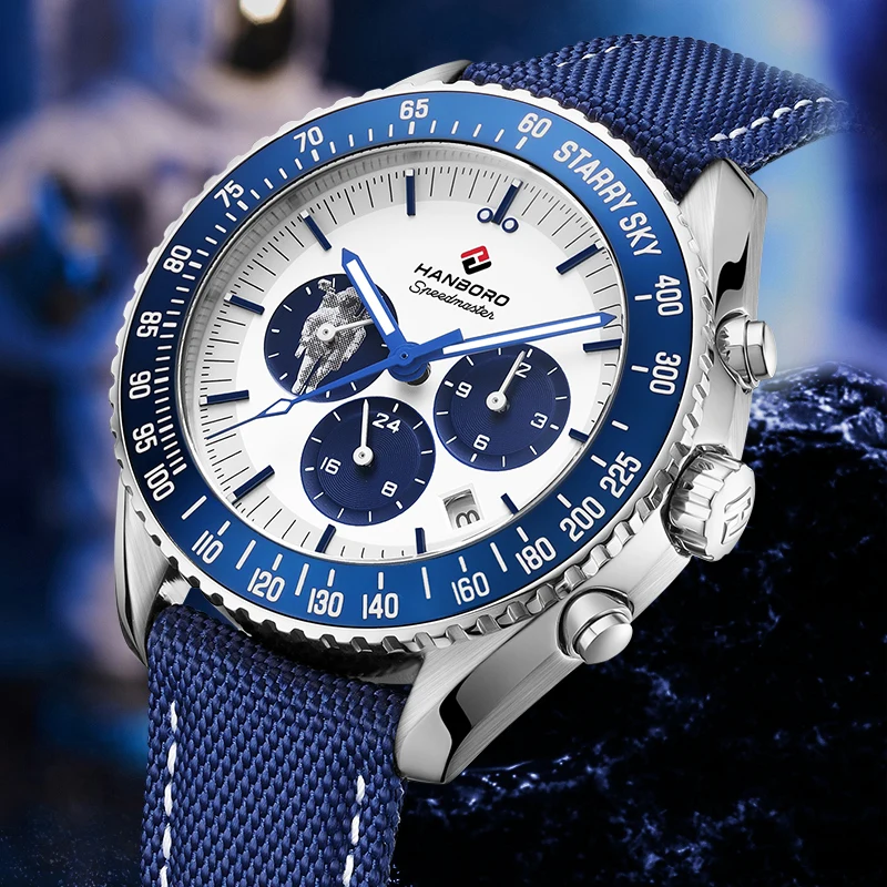 HANBORO Men Automatic Watch Luxury Mens Watches Mechanical Wristwatch Military 50M Waterproof Nylon Strap Month Week Date Sport