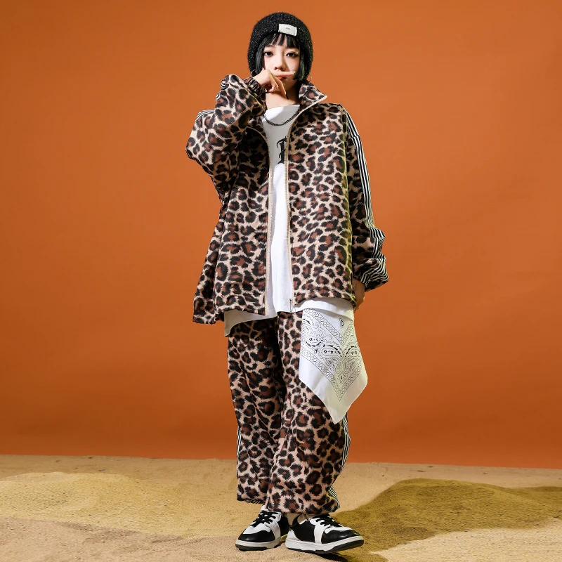 الأولاد الهيب هوب ليوبارد طباعة قميص الشارع الرقص السراويل الفتيات K-pop بلوزة فضفاض Sweatpants الأطفال الشارع الشهير طفل الجاز الملابس