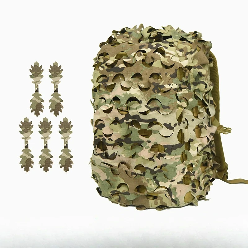 1PC 3D Bionic Leaf Shape Disguised Net Backpack Cover 60L 80L Laser Cut Hunting Backpack Cover with 5pcs Same Color Strips