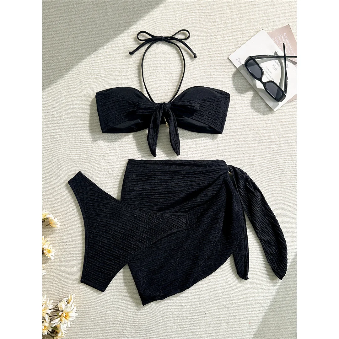 3-teiliges Set mit Sarong, Metallstern-Halterneck-Bikini, Damen-Badeanzug, Damen-Badebekleidung, dreiteiliges Bikini-Set, Badeanzug, Badebekleidung, Schwimmbekleidung V7042 – Detail 16