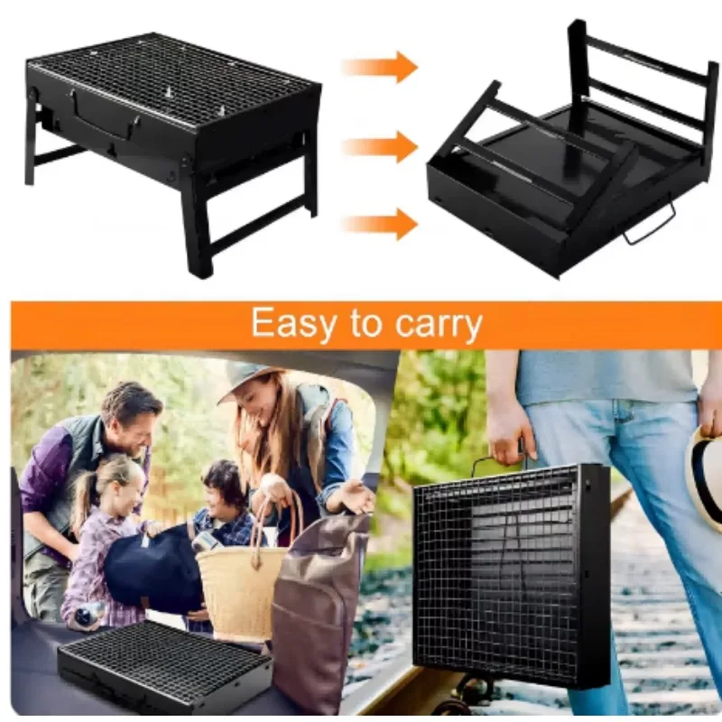 Portable BBQ Charcoal Grill Stainless Steel Mini BBQ Kit Foldable Suitable for Outdoor Cooking Camping Picnic Tool Accessories