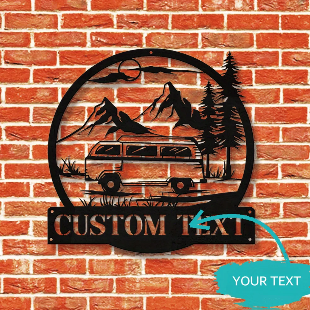

Custom Metal Wall Art of Camper Van with Personalized Nameplate Ideal Home Decor for Camping Lovers Showcasing Outdoor Charm