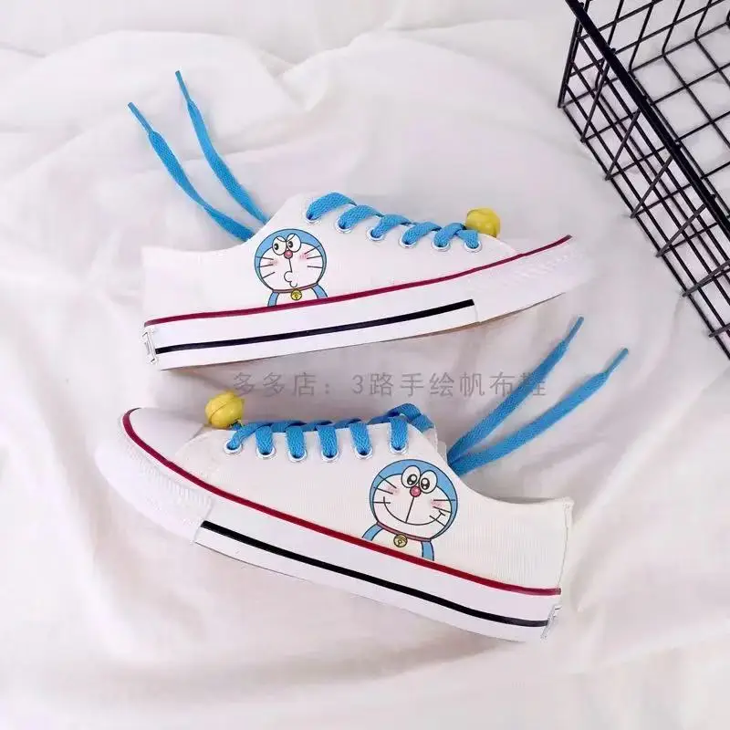 Doraemon Real Pictures Low Top Canvas Shoes pour hommes et femmes, grande taille, blanc, printemps, décontracté, livraison directe, nouveau, 2025