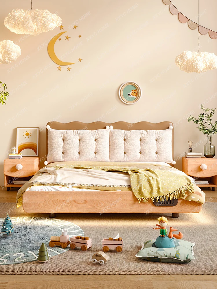 Cama de suspensión para niños y niñas, cama de princesa de madera maciza, cama individual en forma de nube