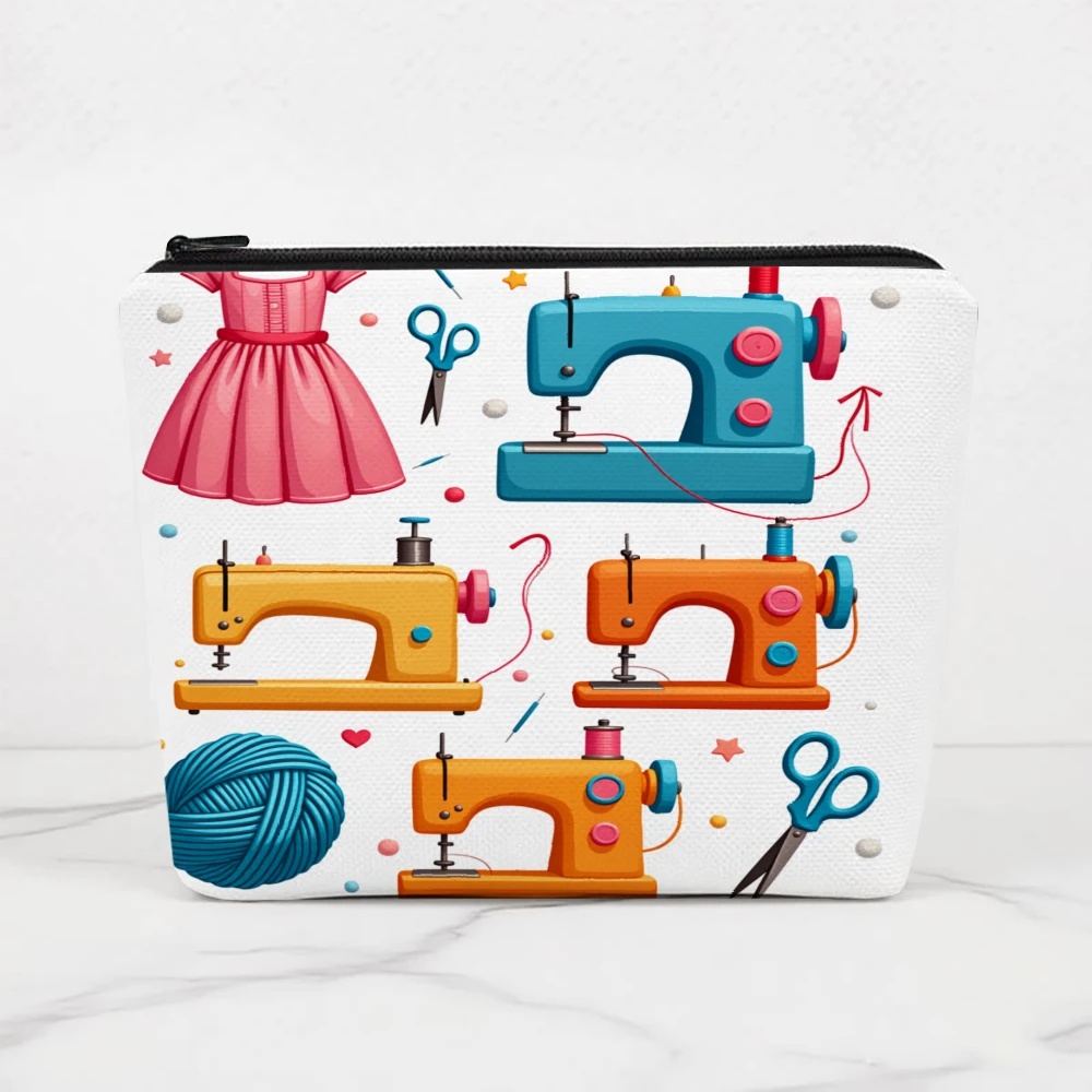 Sewing Machine Dress Scissors Yarn Stars Makeup Bags for Girls Cosmetic Pouch Toiletry Bag Pencil Case Travel Storage