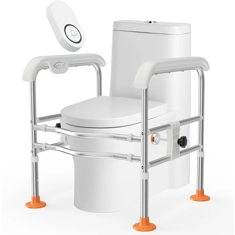 

Alert Toilet Safety Rails for Seniors (665lbs), Adjustable LED Toilet Frame with Call Bell & Handles for Elderly, Fold