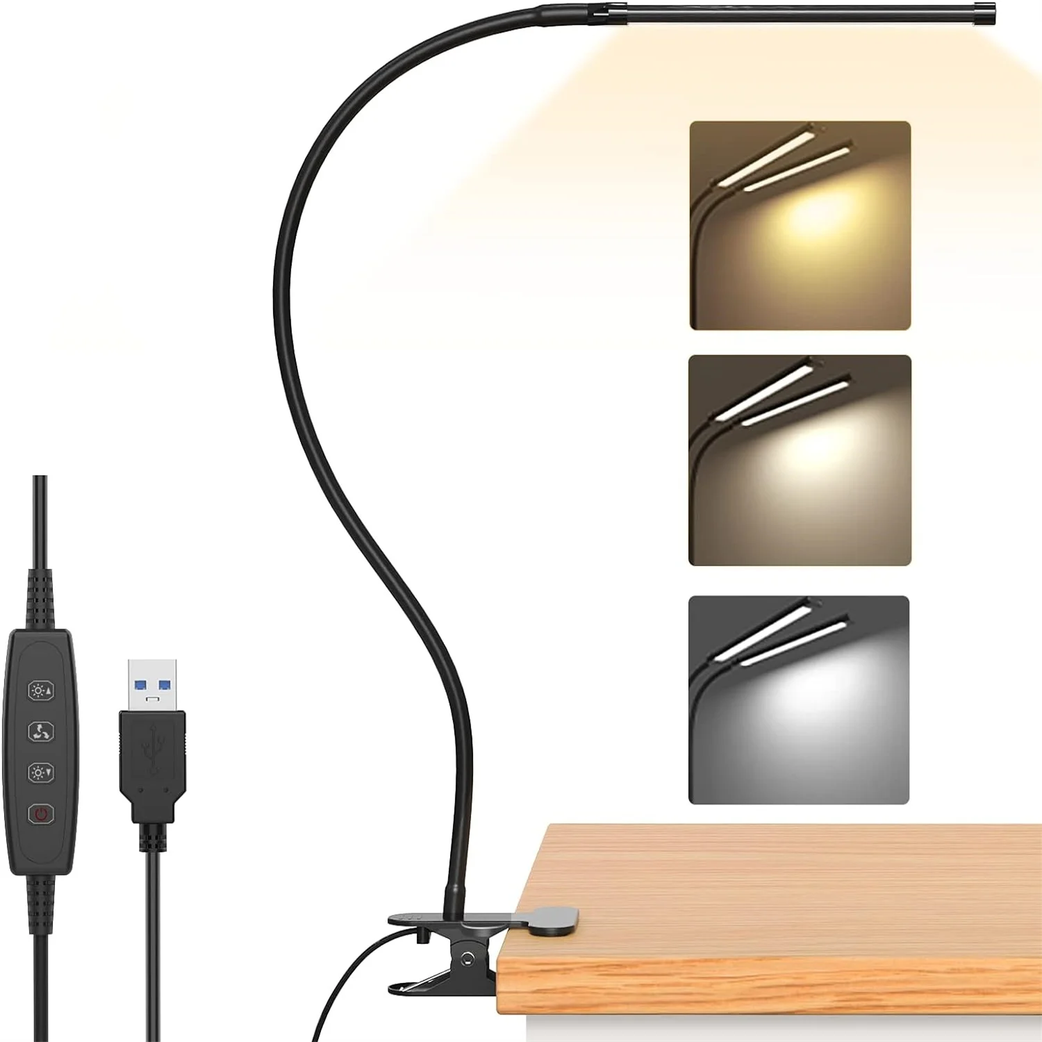 Lampki biurkowe LED, lampka do czytania, ładowana przez USB, ciepła, zimna, biała, światło dzienne, przenośna, elastyczna, łatwa do mocowania, lampka nocna do czytania.