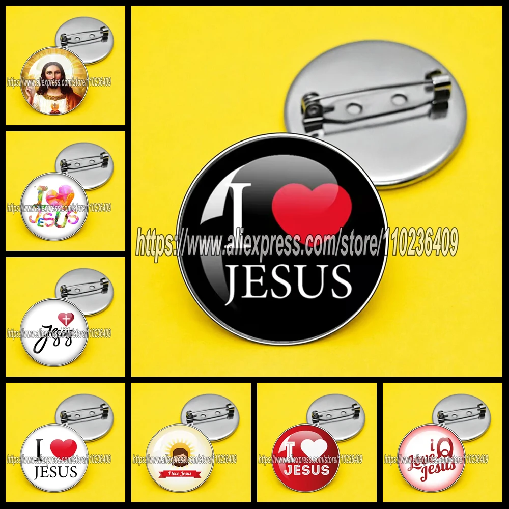 Stainless Steel Religious Christian Brooch Badge I Love God Round Pin Faith Souvenir Gift for Church Believers