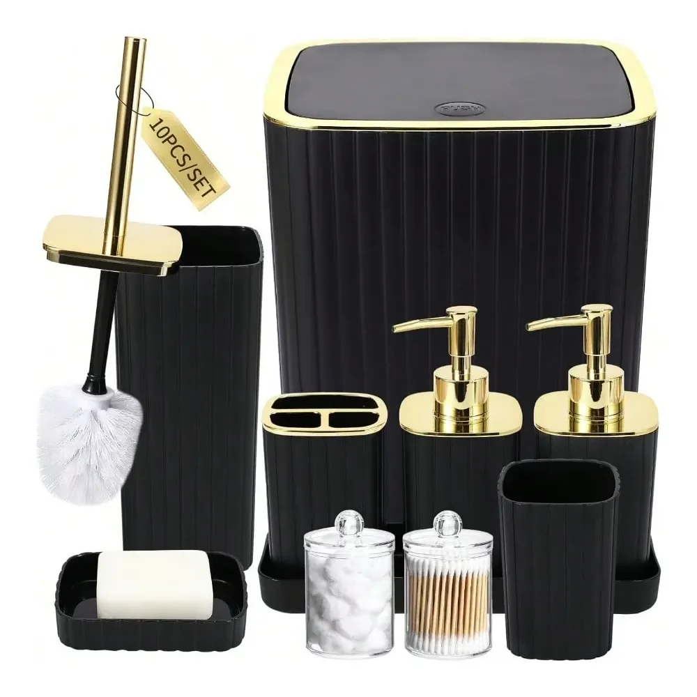 

Accessories Set Gorgeous Bathroom Set 10PC Bathroom Accessory Set Toilet Brush Trash Can Qtip Holder Dispenser Soap Dispenser
