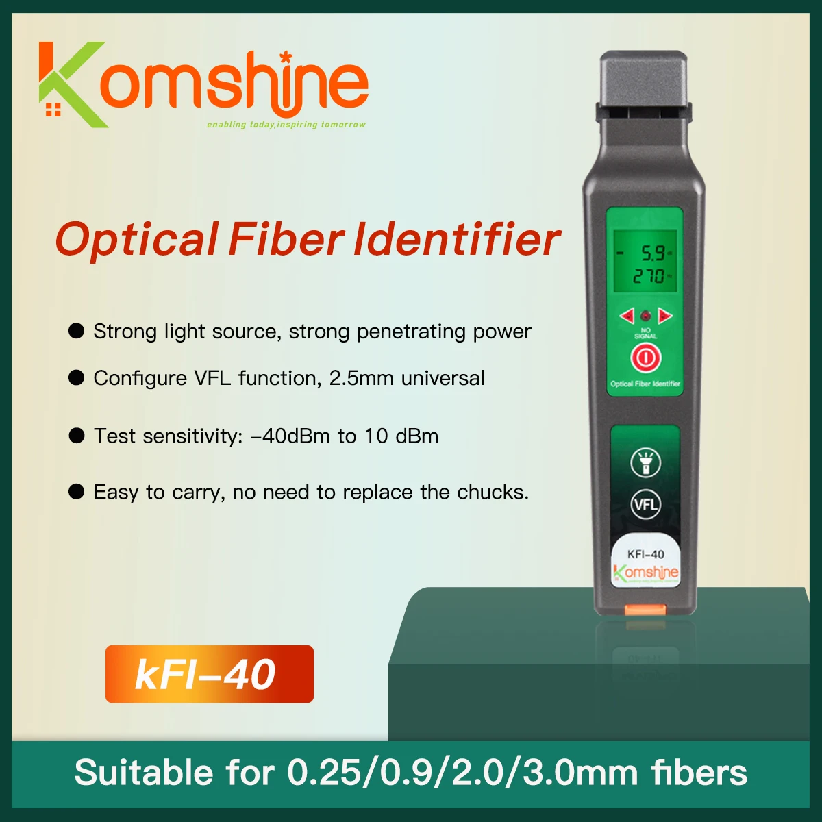 

Komshine-KFI-40 FTTH Live Fiber Identifier Suitable for 800-1700nm Fiber Detector, Cable Tester with VFL Function