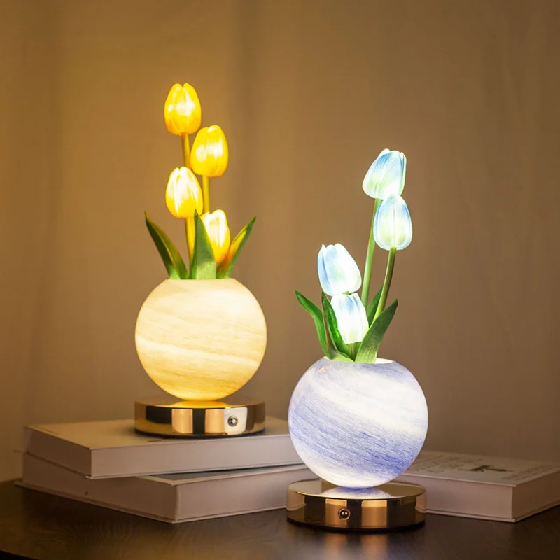 

New tulip night light simulated bouquet table lamp ornament decoration bedside bedside ambient light dream planet lamp