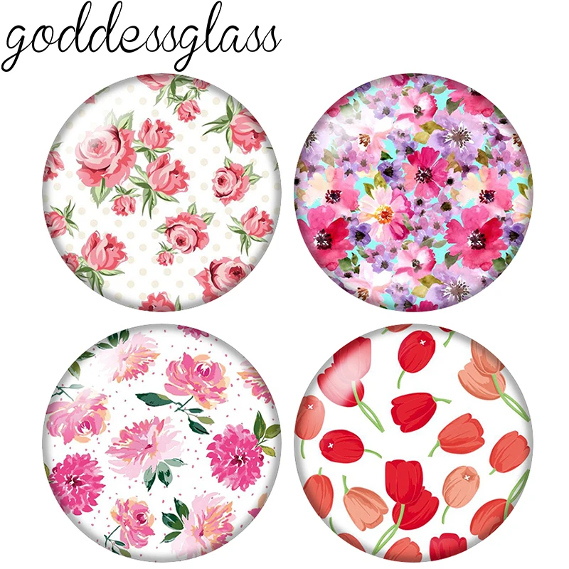 New Pink Flowers Patterns Little flower 10pcs mix 12mm/18mm/20mm/25mm Round photo glass cabochon demo flat back Making findings