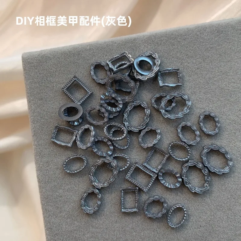 50Pcs Resin Hollow Frames Nail Art Accessories 3 Colors Nail Art Charms 2 Shapes Retro Manicure Nail Decorations 3D Decals