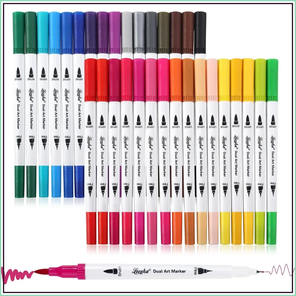 

32 Dual Tip Art Markers: Fine & Brush Pens for Adult Coloring, Journaling, and Planning