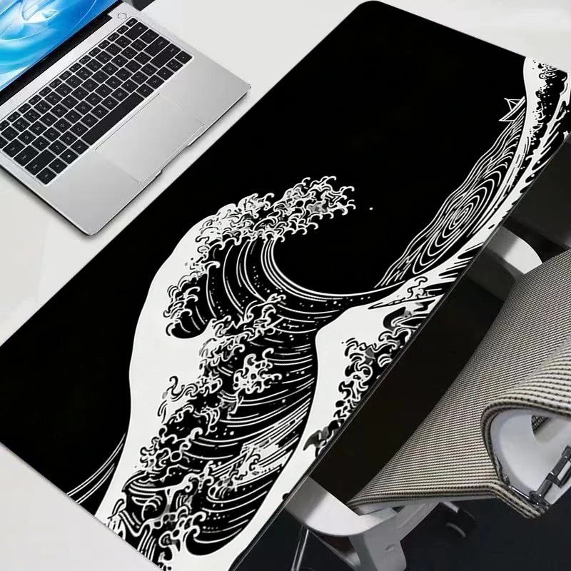 Japanese Black Waves Mouse pad Professional E-sports gamers speed pc Gaming Rubber keyboard notbook desk mat mousepad 800X300