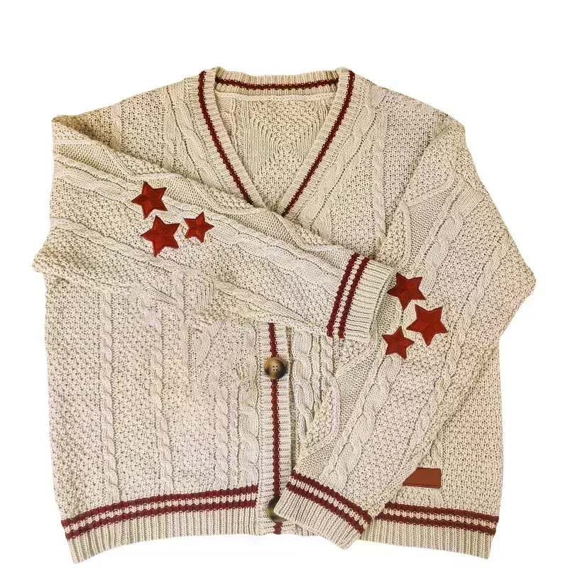 Deeptown Vintage Knit Swift Cardigan Y2k Star Sweater Women Folklore Korean Style Oversized Knitwear Harajuku Aesthetic Autumn