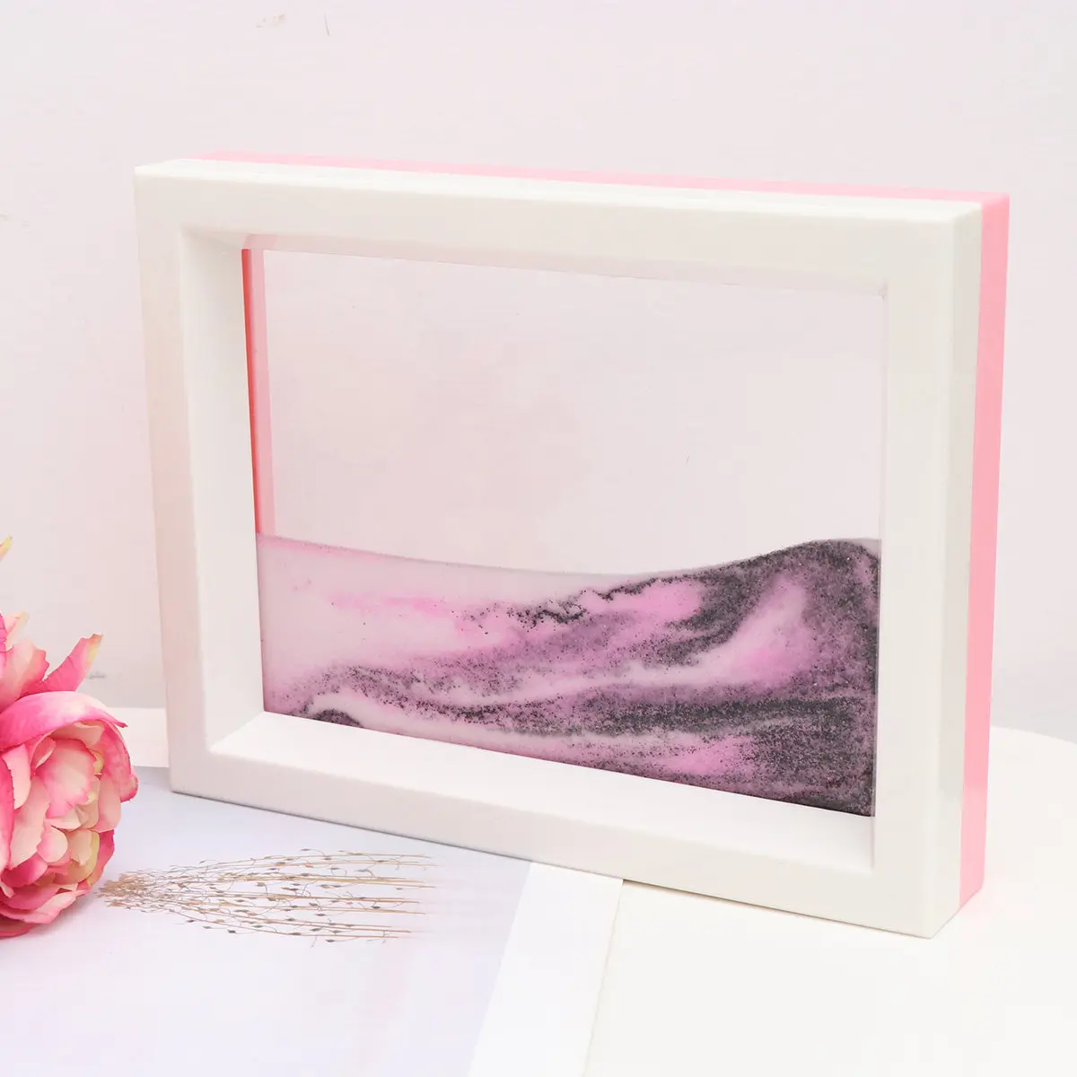 1Pcs Quicksand Painting Home Office Decoration Black White Pink 3D Realistic Sand Art Desk Table Shelf Relax Stress Relief Gift